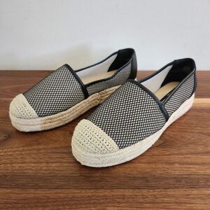 Karl Lagerfeld Paris Adila Mesh Slip On Espadrille Platform Leather Black Shoe 8